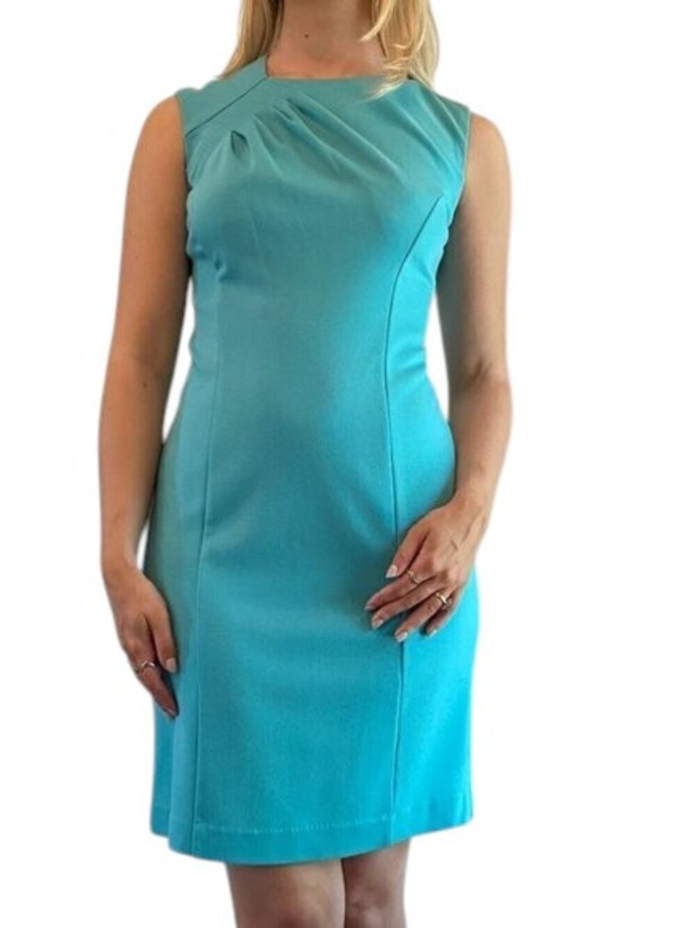 Carmen Marc Valvo aqua sleeveless dress Womens 4 Bodycon luxury sheath classic